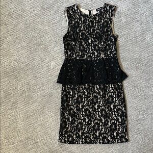 Bebe Black Lace Peplum Dress- size 2